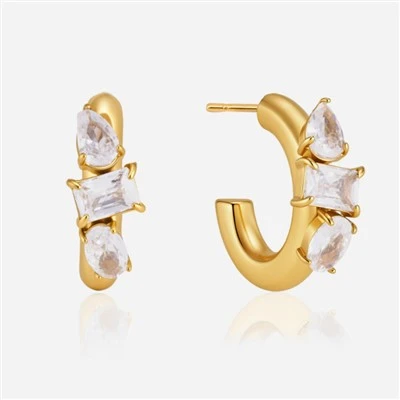 Irregular CZ C Hoop Stainless Earrings