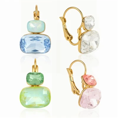 Leverback Pastel Double Stone Earrings