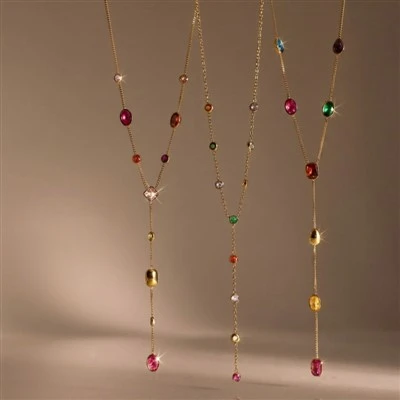 Long Y Shape Multicolor CZ Drop Necklace