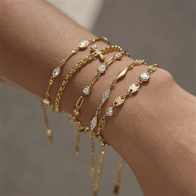 Marquise CZ Gold Link Bracelet