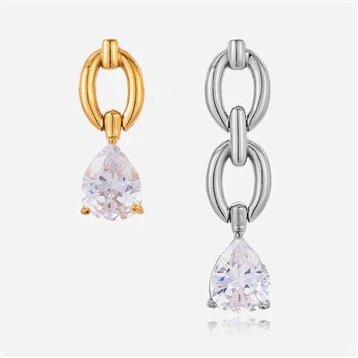 Minimal Asymmetrical Zircon Drop Earring