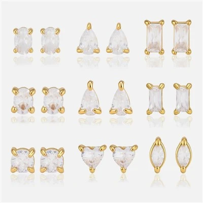 Mixed Cut CZ Stud Earring Set