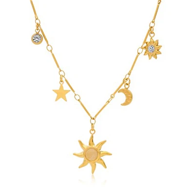 Moonstone Moon Sun Star Necklace