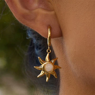 Moonstone Sun Hoop Earrings