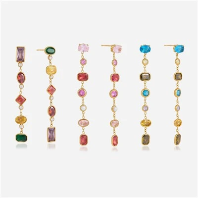 Multi Coloured CZ Long Drop Earrings