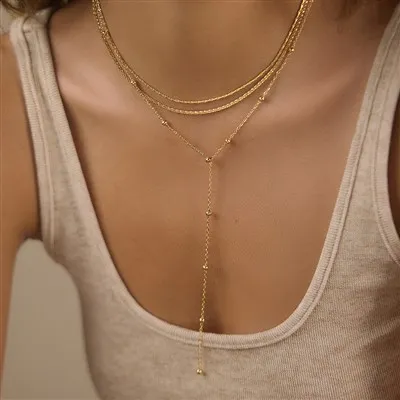 Multi Layer Beaded Y Drop Necklace