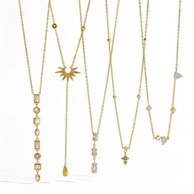 Multi Shape CZ Y Shaped Drop Necklace