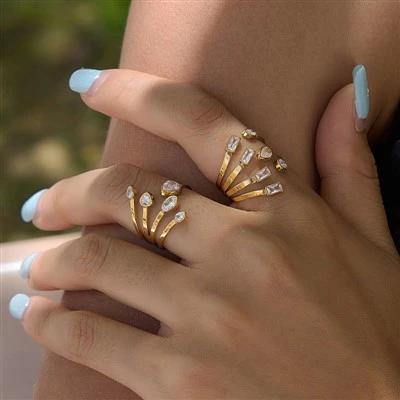 Multi Split Band Mixed Shape CZ Open Ring
