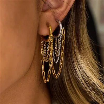 Multi Tassel Chain Hoop Earrings