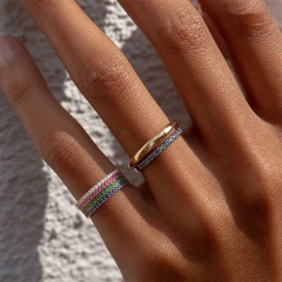 Multicolor Half Paved CZ Ring