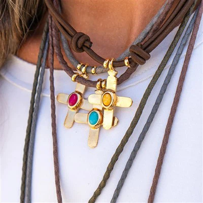 Natural Stone Cross Braided Rope Necklace