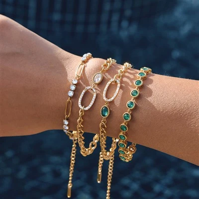 Oval Accent CZ Link Bracelet