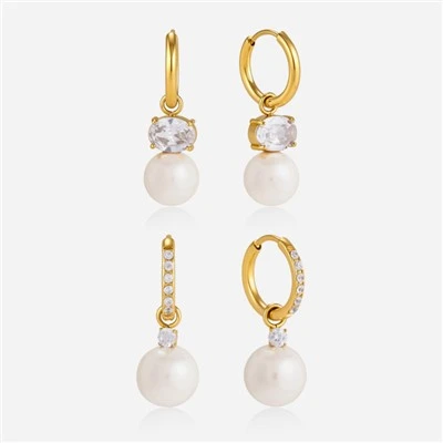 Oval CZ Pearl Huggie Earring