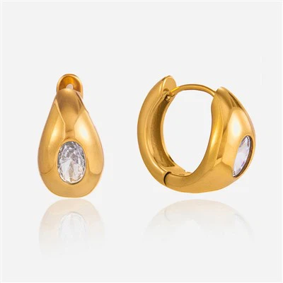 Oval Zircon Hoop Earrings