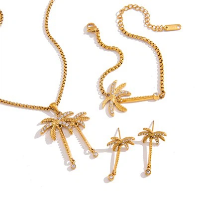 Palm Tree Charm Necklace Set