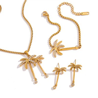 Palm Tree Charm Necklace Set
