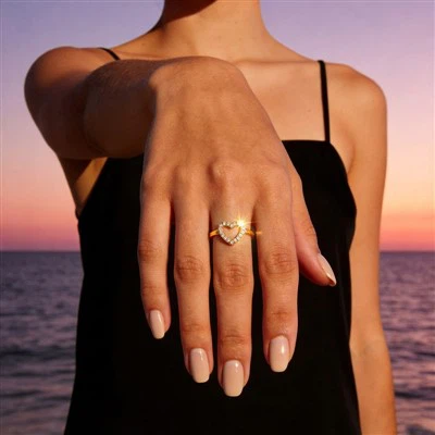 Pave Heart Open Ring