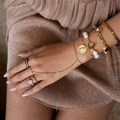 Pearl Linked Finger Bracelet