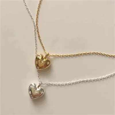 Puffed Pave Heart Necklace