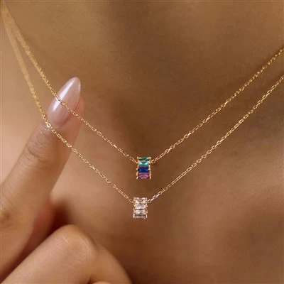 Rectangle Multicolor CZ Necklace