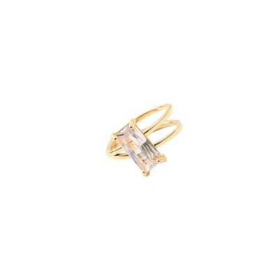 Rectangle White Zircon Ring Double Band