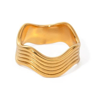 Ribbed Wave Ring Gold Plated