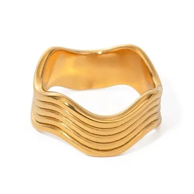 Ribbed Wave Ring Gold Plated