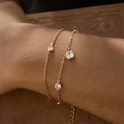 Round CZ Bezel Pendant Bracelet