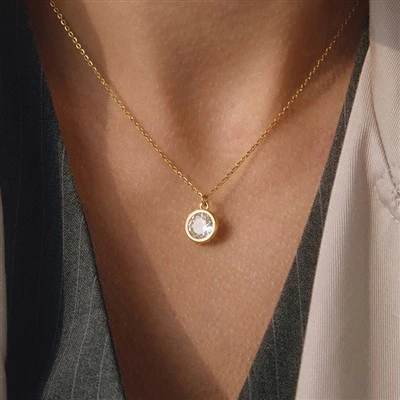 Round CZ Bezel Pendant Necklace