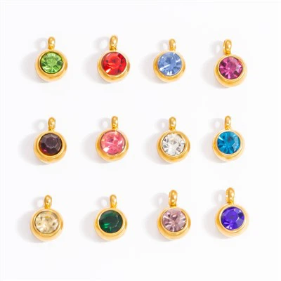 Round CZ Birthstone Pendant Charms