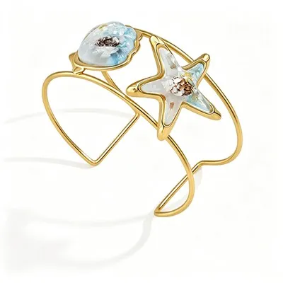 Shell And Starfish Open Cuff Bangle