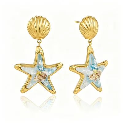 Shell And Starfish Resin Drop Earrings