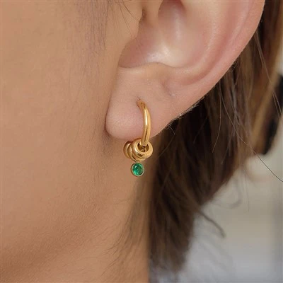 Single CZ Charm Hoop Earrings