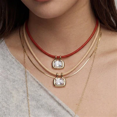 Square Stone Braided Rope Choker Necklace