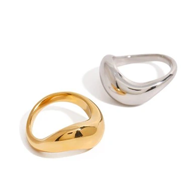 Stainless Steel Bold Wave Ring Gold Plated