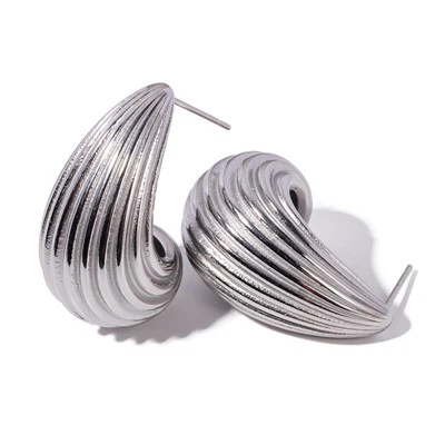 Stainless Steel Ribbed Teardrop Earrings