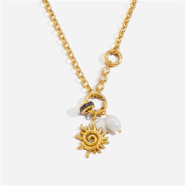 Sun And Freshwater Pearl Charm Necklace