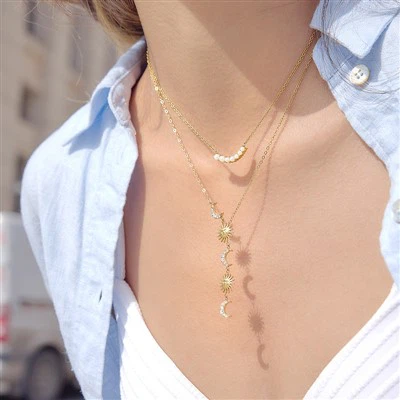 Sun And Moon Zircon Y Pendant Necklace