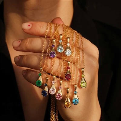 Teardrop Birthstone Charm Necklace