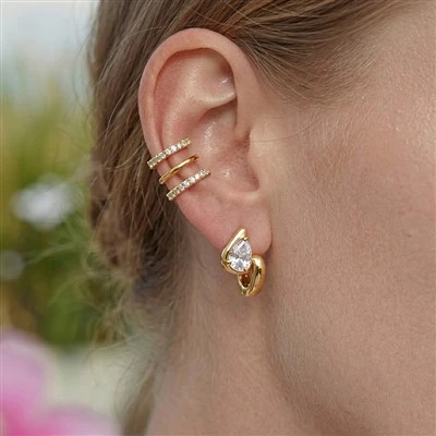 Teardrop CZ Minimal Huggie Hoop Earrings