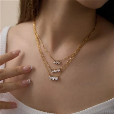 Three Movable Heart CZ Pendant Necklace