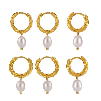 Twisted Hoop Pearl Drop