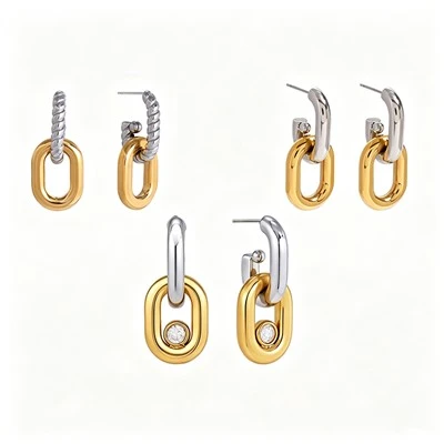Two Tone Interlocking Link Drop Earring