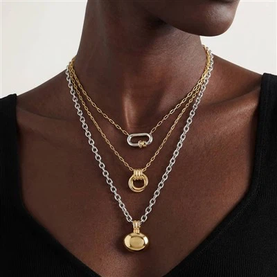 Two Tone Paperclip Pendant Necklace