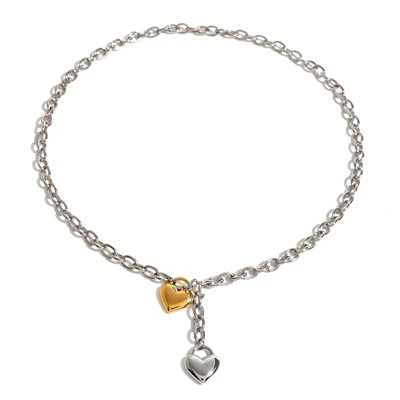 Two Tone Puffed Heart Necklace