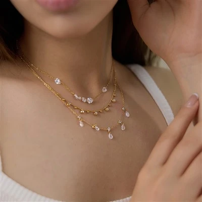 Unique Teardrop CZ Drop Layered Necklace