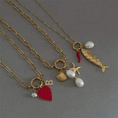 Vintage Heart And Letter Charm Paperclip Necklace