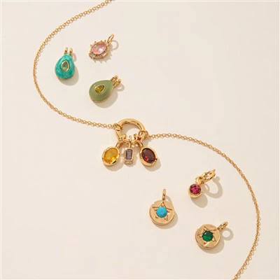 Vintage Natural Stone Stainless Steel Birthstone Charms