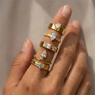 Wide Band Two Stone CZ Ring