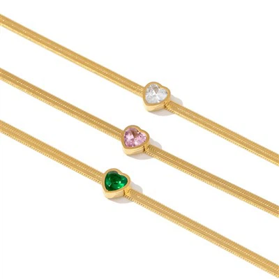 Zircon Heart Herringbone Bracelet